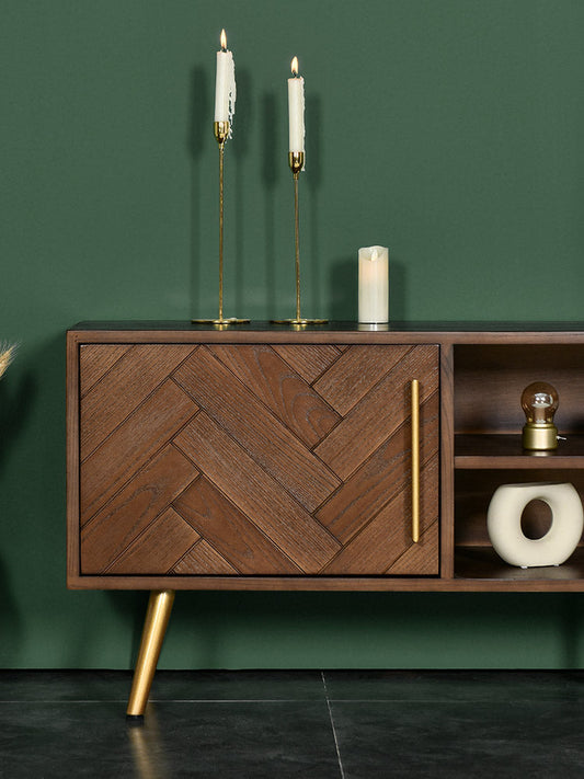 Meuble TV LILAH à chevrons en bois massif de frêne américain