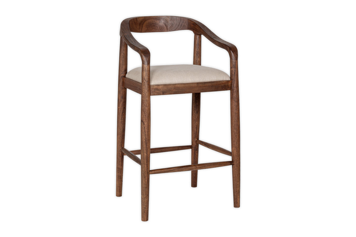 Chaise de comptoir rembourrée en acacia Anbu - Noyer lavé