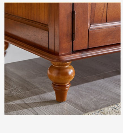 Vitrine en verre Calvin 2 tiroirs, console TV, table basse, salon de style classique américain en bois massif
