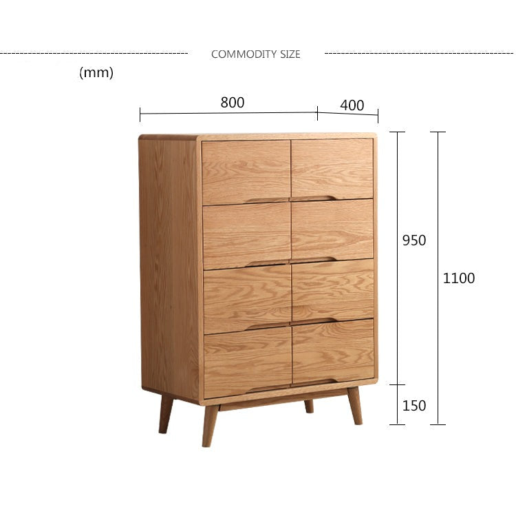 Commode Camilla RITZ en bois massif pur, style nordique japonais, 8 tiroirs, rangement, noyer, couleur cerisier