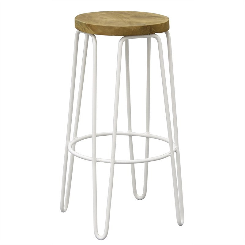 Tabouret de bar rond français Carlisa en teck et acier