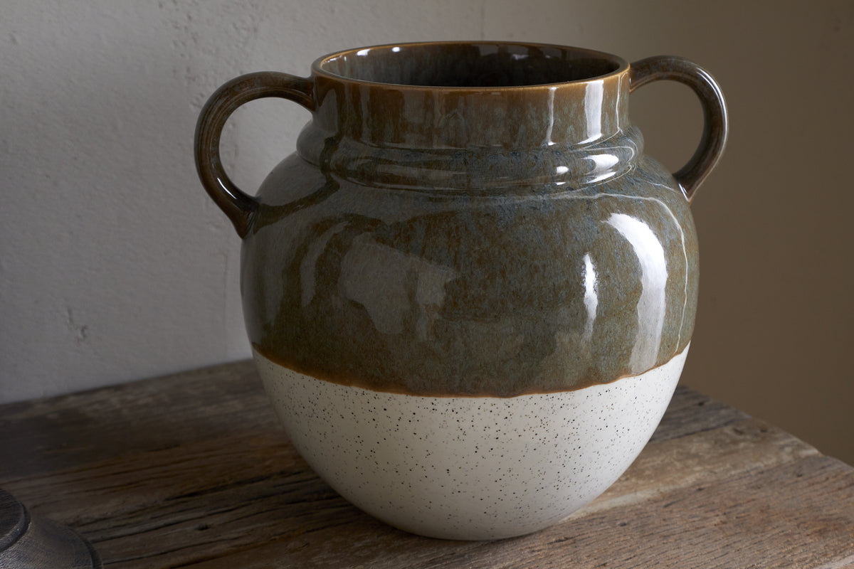 Vase à glaçure réactive Inha - Olive foncé et naturel