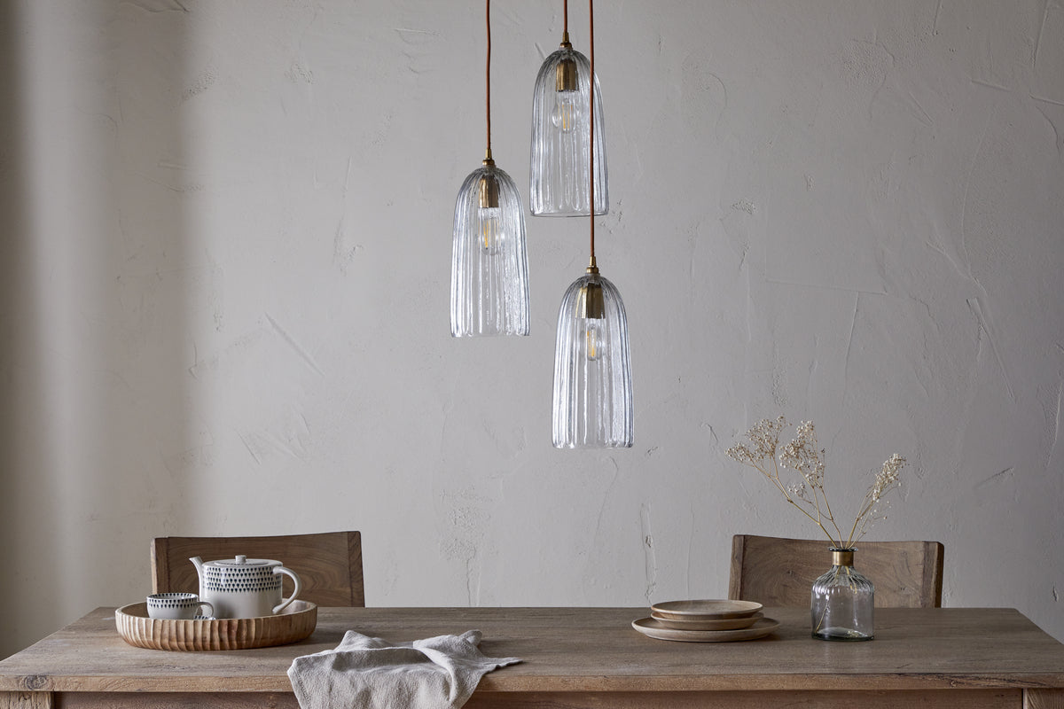 Luminaire en grappe de verre recyclé cannelé Lumina - Transparent