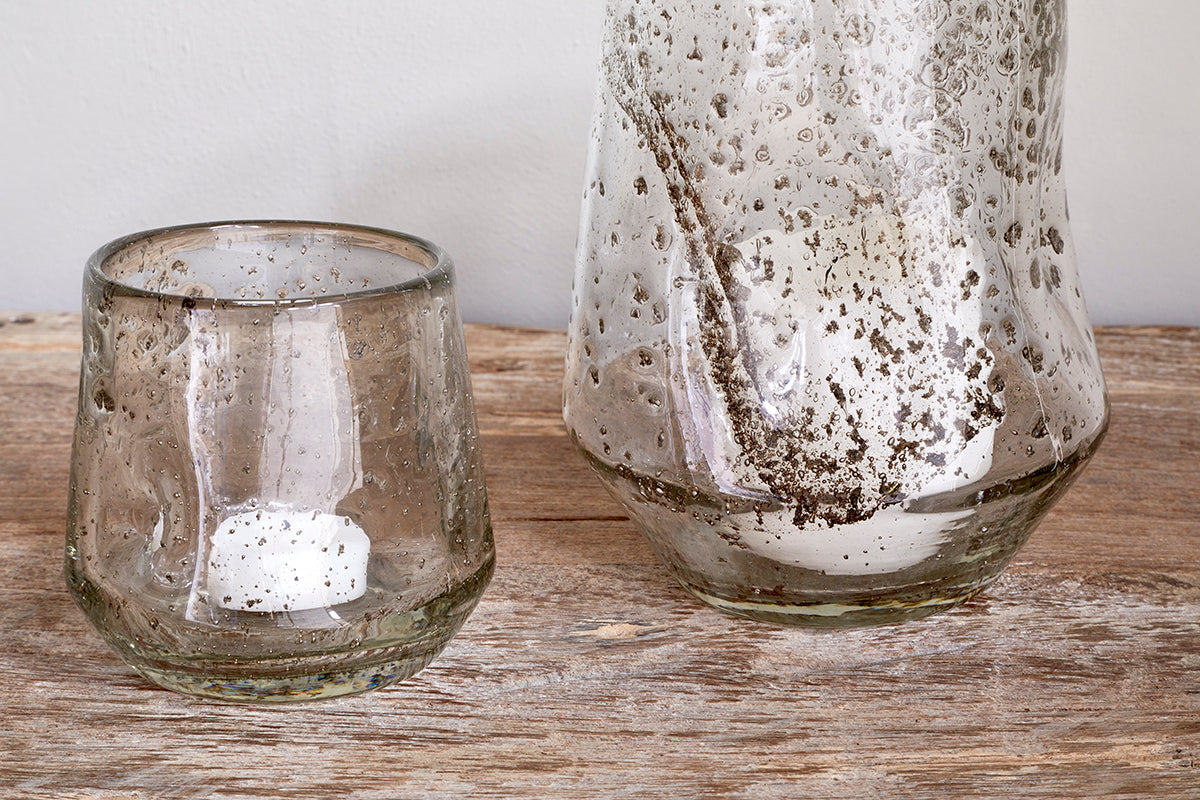 Photophore en verre recyclé Linora - Transparent