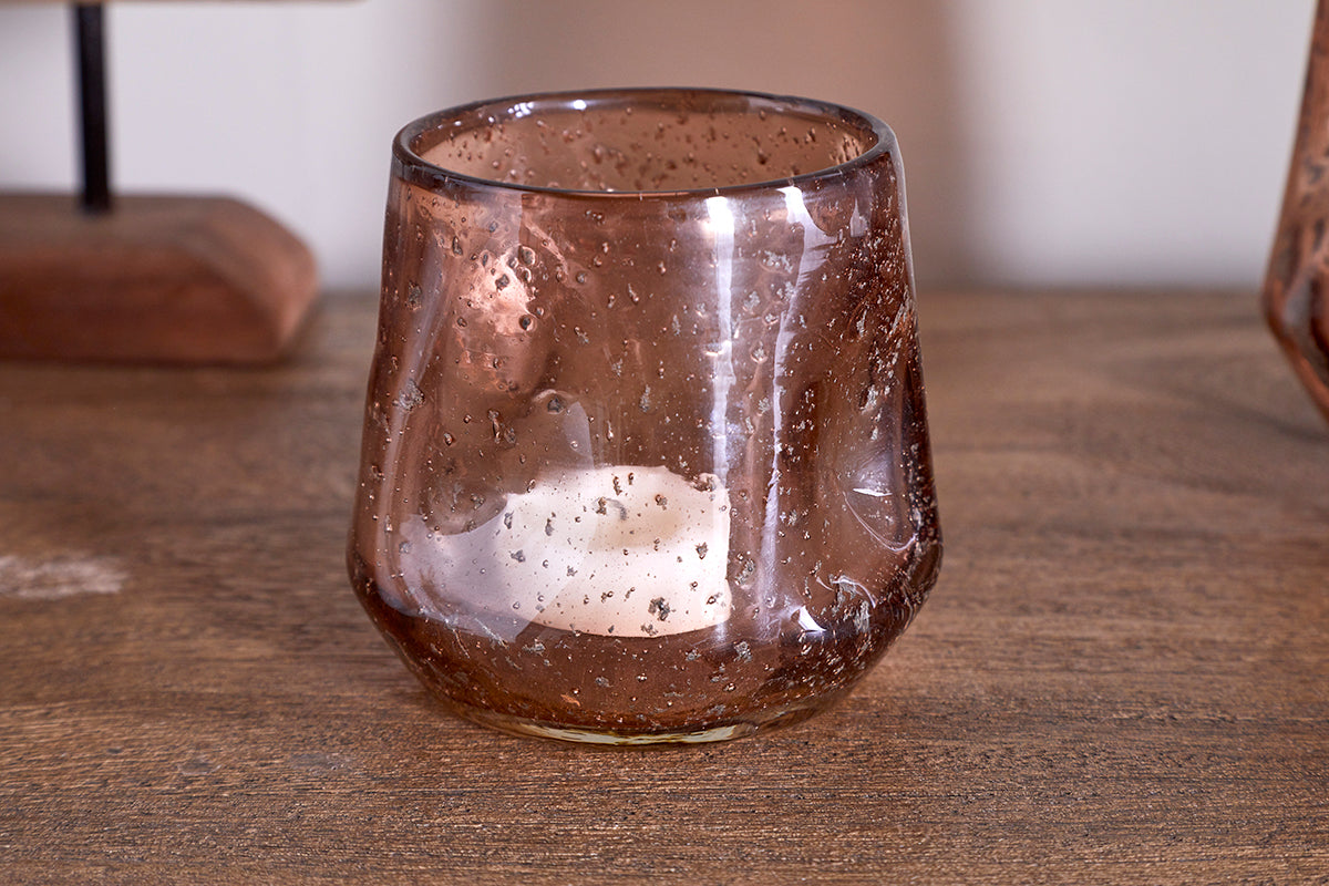 Photophore en verre recyclé Linora - Terre cuite