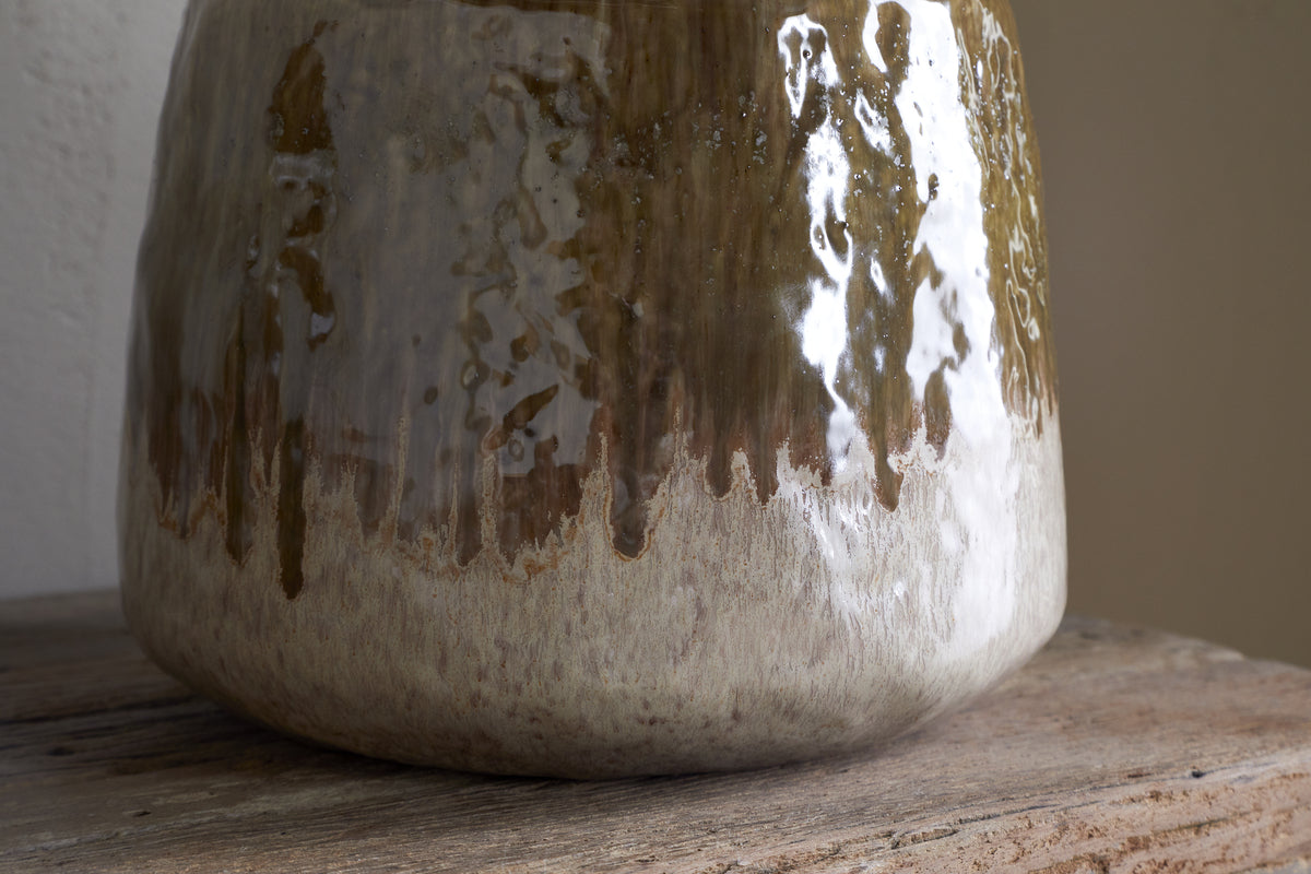 Vase Melina en émail réactif - Olive et naturel