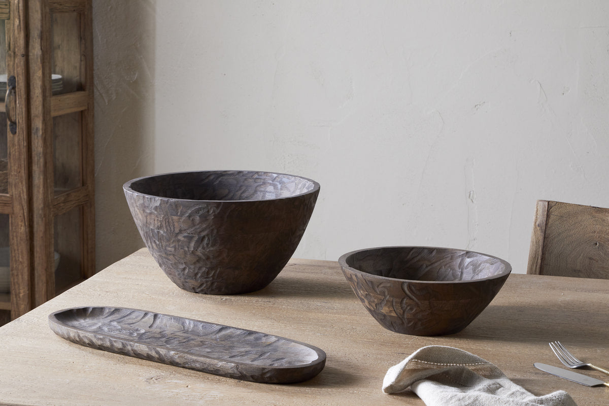 Bol de service en bois Nyati - Marron foncé - Grand