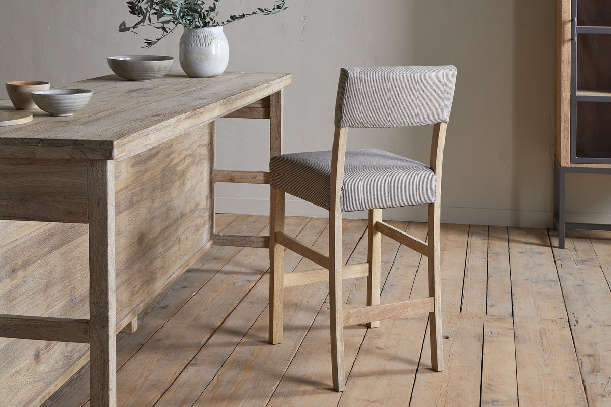 Chaise de comptoir rembourrée en lin Nadeeka - Gris clair