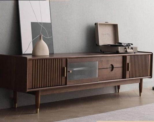 Meuble TV console en bois massif Adrianna HYATT (3 tailles, 4 couleurs)