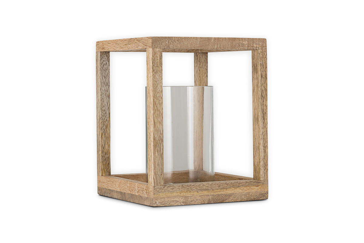 Lanterne en bois de manguier Sanora - Naturel