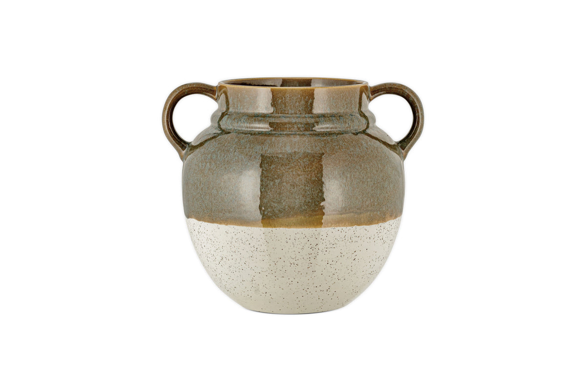 Vase à glaçure réactive Inha - Olive foncé et naturel