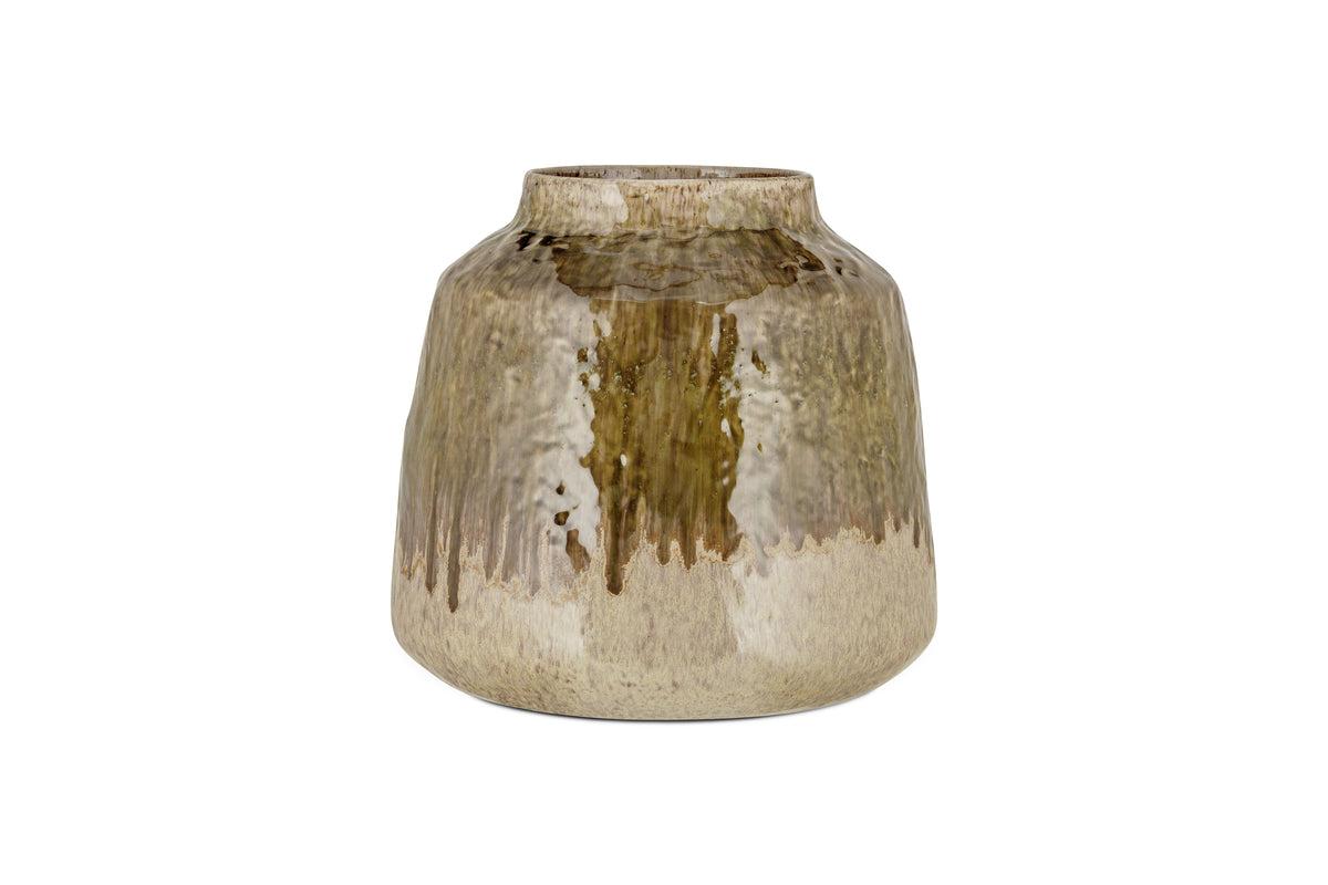 Vase Melina en émail réactif - Olive et naturel