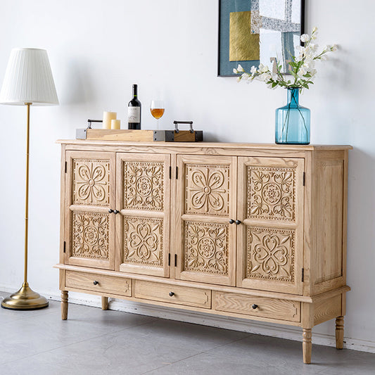 Buffet marocain français GENESIS en bois massif sculpté rétro, meuble console TV