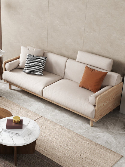 Canapé Avery en bois massif avec coussin amovible en tissu de style japonais