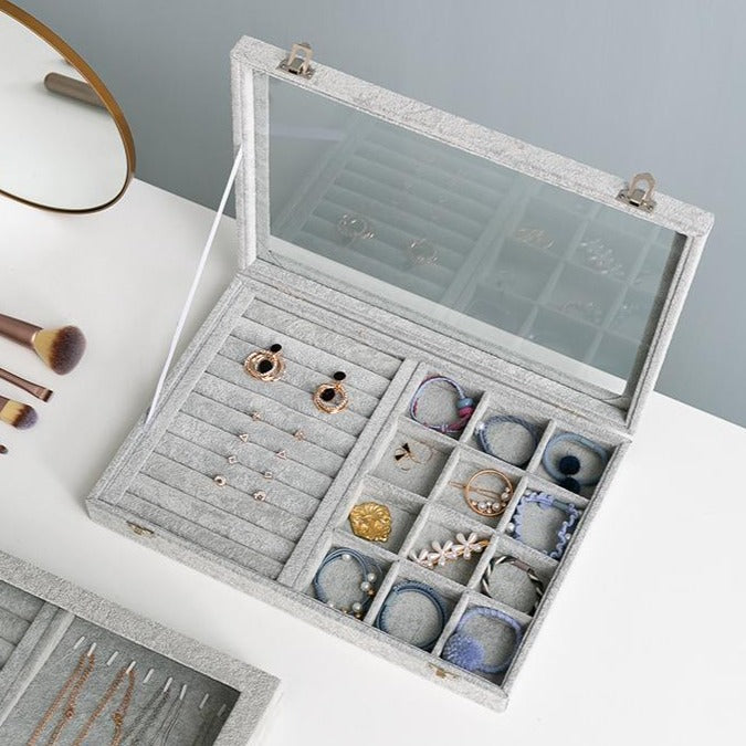 Boîte à bijoux avec plateau en faux verre