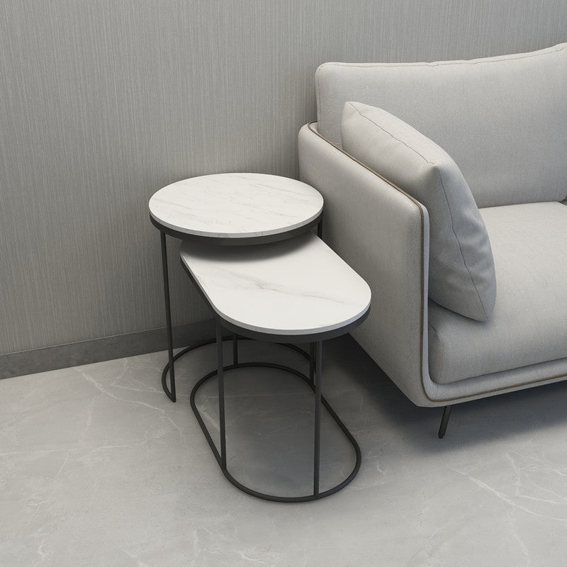 Table basse ALEX ovale et ronde en marbre italien minimaliste de luxe