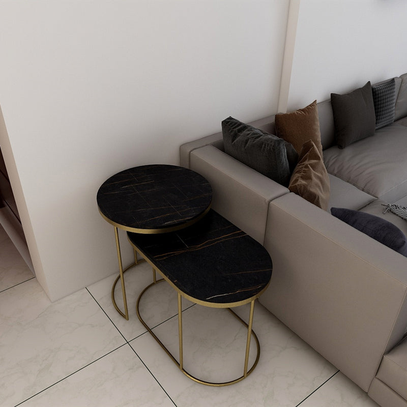 Table basse ALEX ovale et ronde en marbre italien minimaliste de luxe