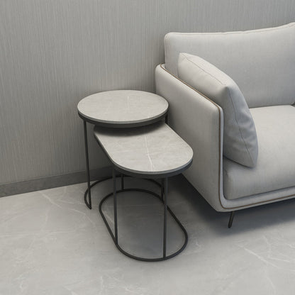 Table basse ALEX ovale et ronde en marbre italien minimaliste de luxe