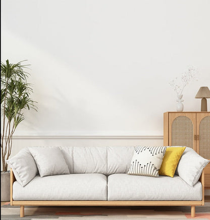 Canapé scandinave ELLIE de style nordique japonais, structure entièrement en bois, de 90 à 260 cm (1, 2 ou 3 places, choix de 6 tailles, 5 couleurs)