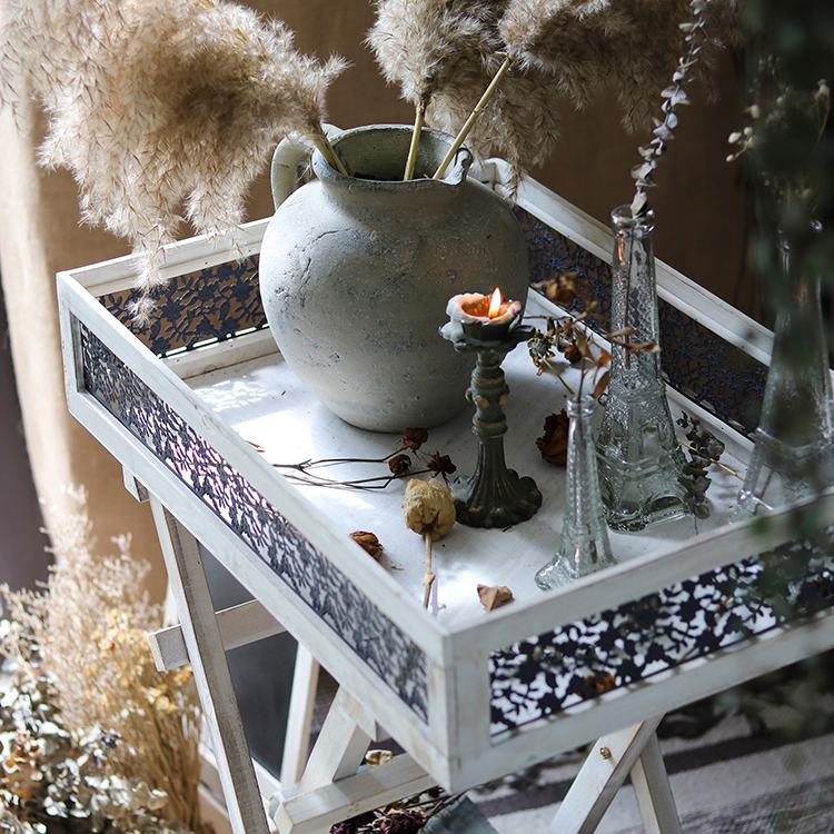 Support à plantes pliable à double étagère Khajag