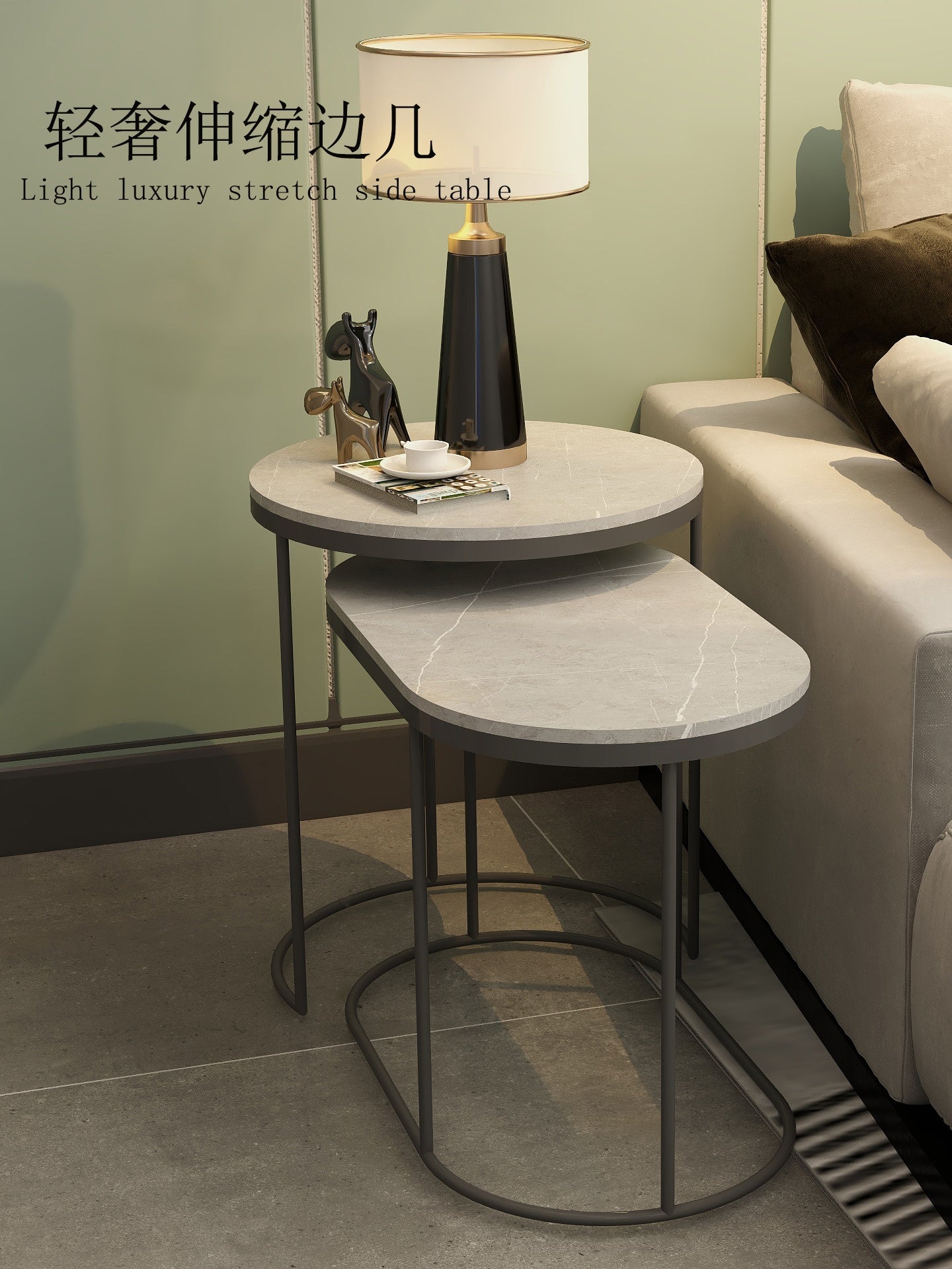 Table basse ALEX ovale et ronde en marbre italien minimaliste de luxe