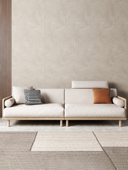 Canapé Avery en bois massif avec coussin amovible en tissu de style japonais