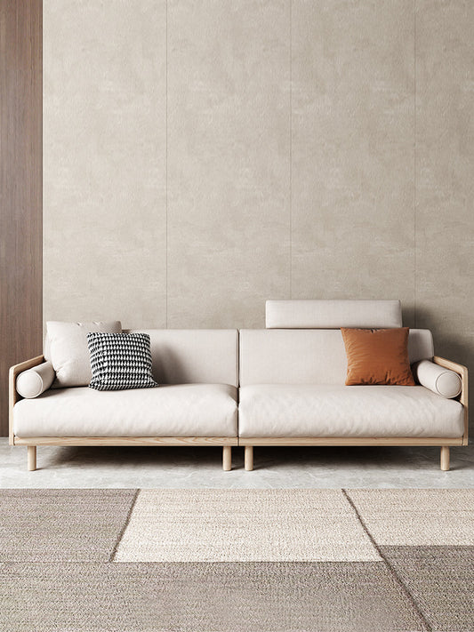 Canapé Avery en bois massif avec coussin amovible en tissu de style japonais