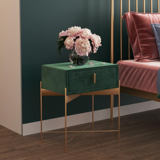 Capra 1 - Table de chevet en velours à tiroir 