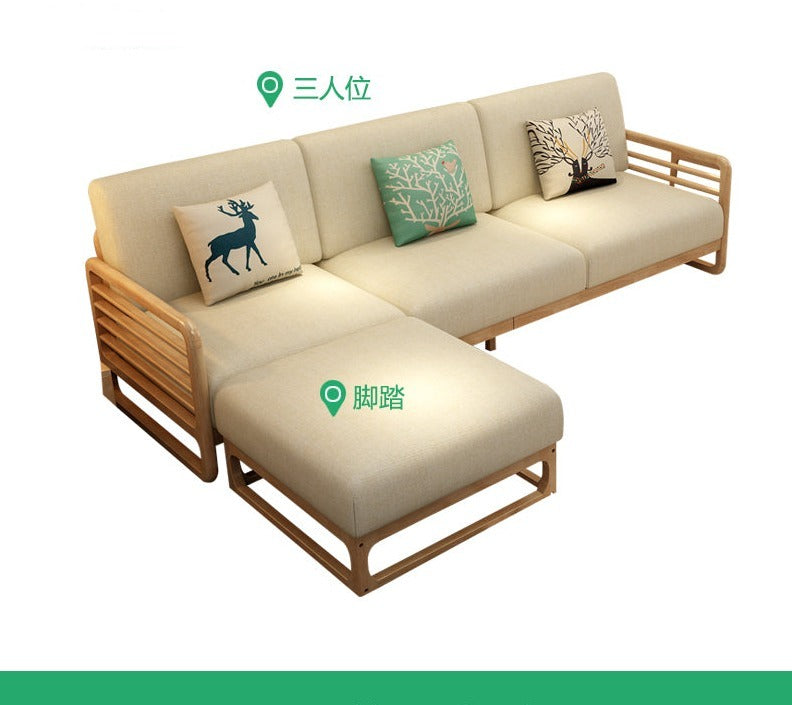 Canapé scandinave de luxe ARIA en bois massif de style nordique (couleur noyer/naturel, ensemble de 10 combinaisons)