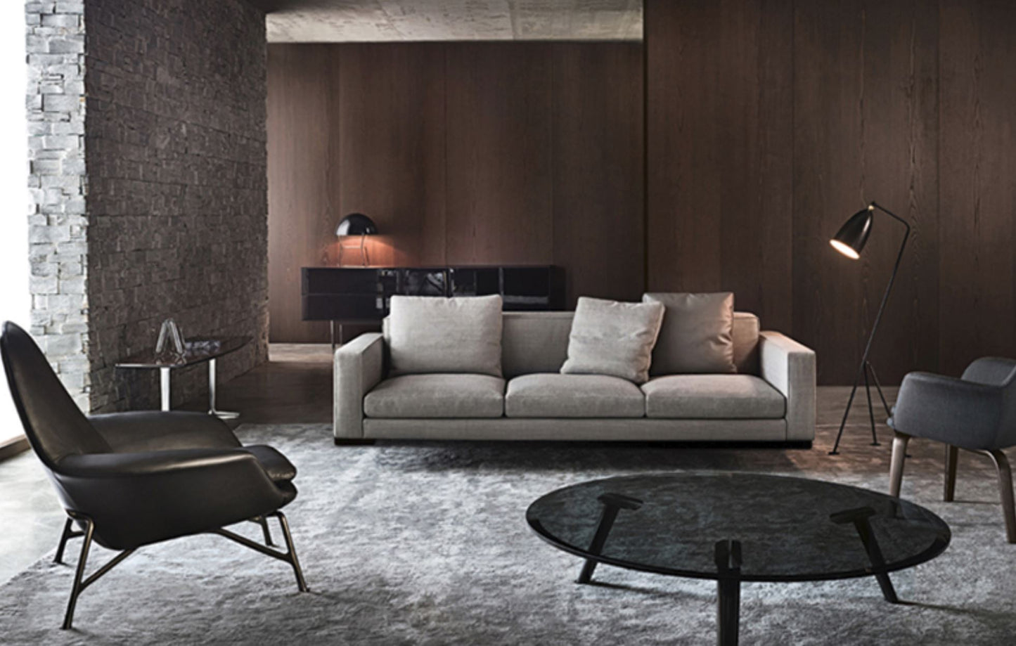 Canapé contemporain nordique scandinave CYRILO en tissu et plumes