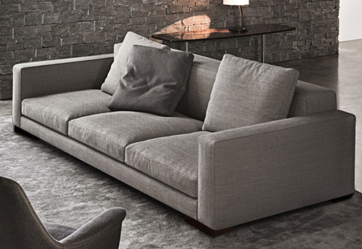 Canapé contemporain nordique scandinave CYRILO en tissu et plumes