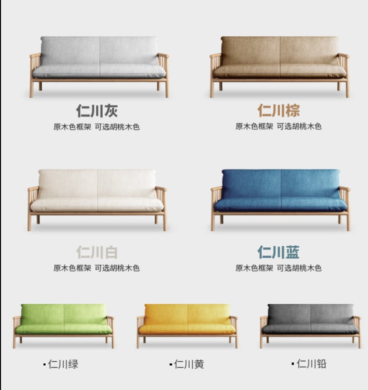 Canapé scandinave LAYLA en bois massif de style japonais (4 tailles, 7 couleurs au choix)