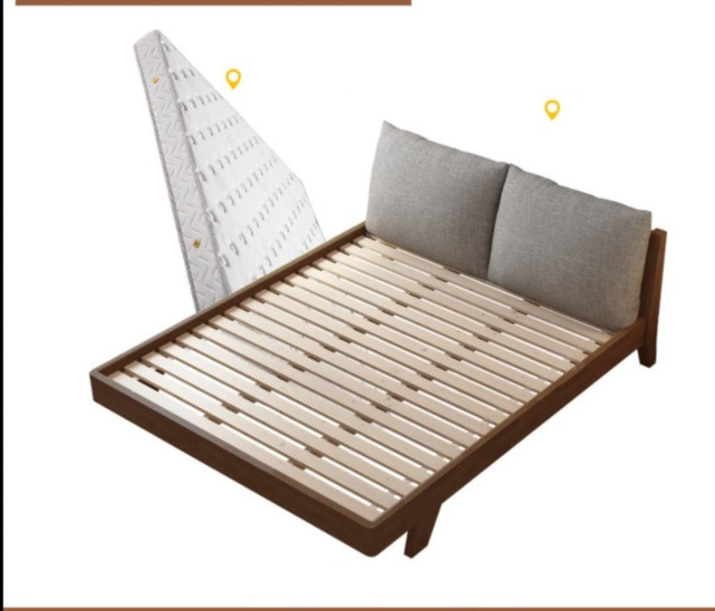 Lit double en bois massif scandinave nordique japonais AMELIA