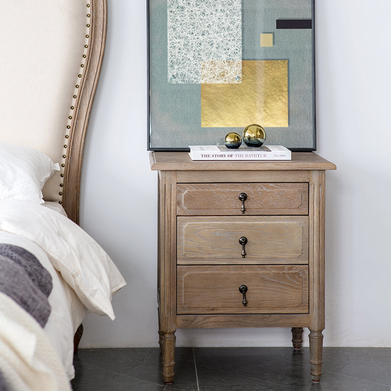 Table de chevet EZEKIEL de style campagnard américain français, 3 tiroirs (3 couleurs au choix) 