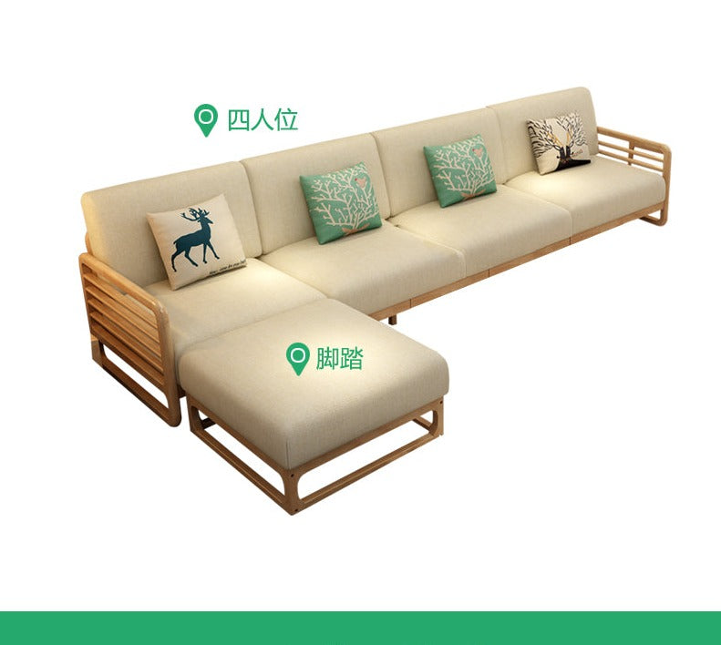 Canapé scandinave de luxe ARIA en bois massif de style nordique (couleur noyer/naturel, ensemble de 10 combinaisons)