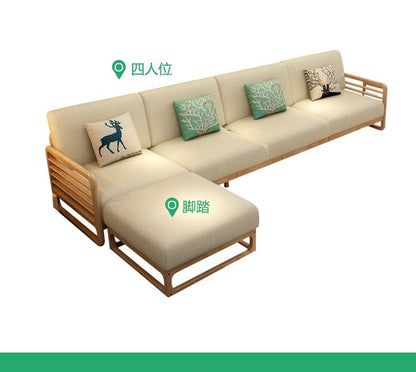 Canapé scandinave de luxe ARIA en bois massif de style nordique (couleur noyer/naturel, ensemble de 10 combinaisons)