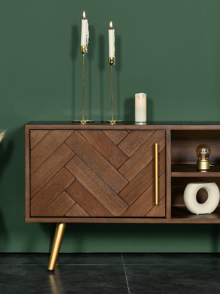 Meuble TV LILAH à chevrons en bois massif de frêne américain 