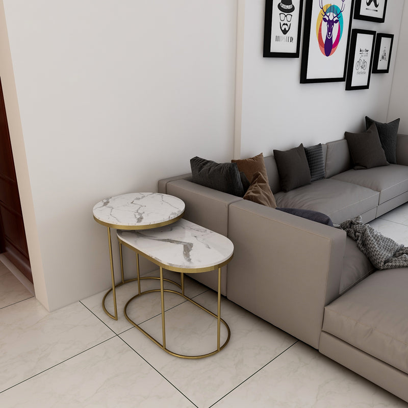 Table basse ALEX ovale et ronde en marbre italien minimaliste de luxe