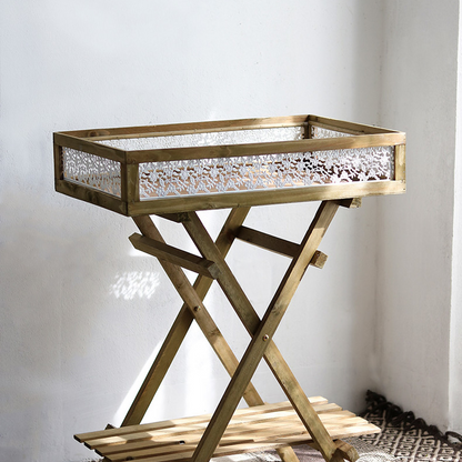 Support à plantes pliable à double étagère Khajag