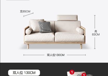 Canapé Avery en bois massif avec coussin amovible en tissu de style japonais