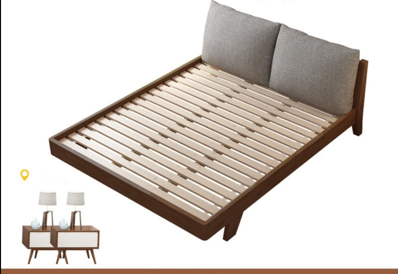 Lit double en bois massif scandinave nordique japonais AMELIA