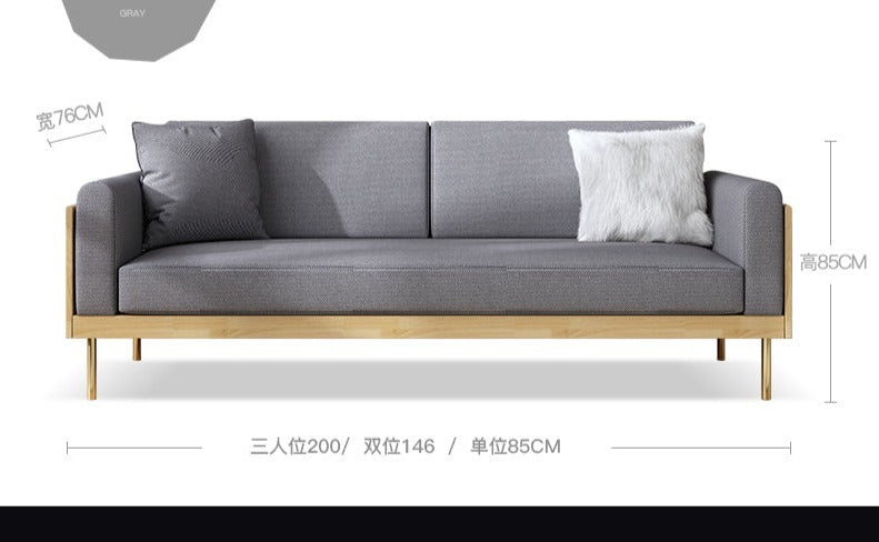 Canapé nordique simple en bois massif ELEANOR (1 à 3 places, 6 couleurs au choix)