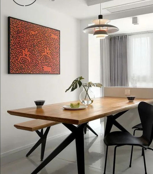 Table à manger scandinave nordique LINDSEY Radisson en bois massif, bord brut / bord droit