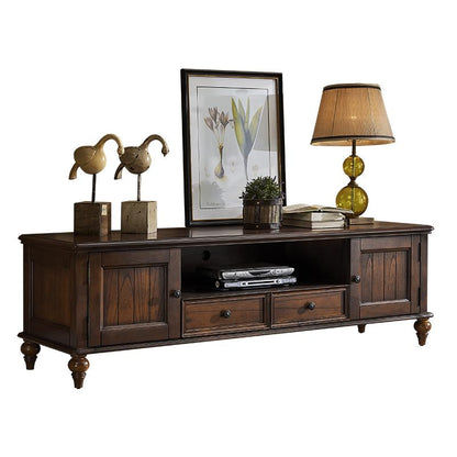 Vitrine en verre Calvin 2 tiroirs, console TV, table basse, salon de style classique américain en bois massif