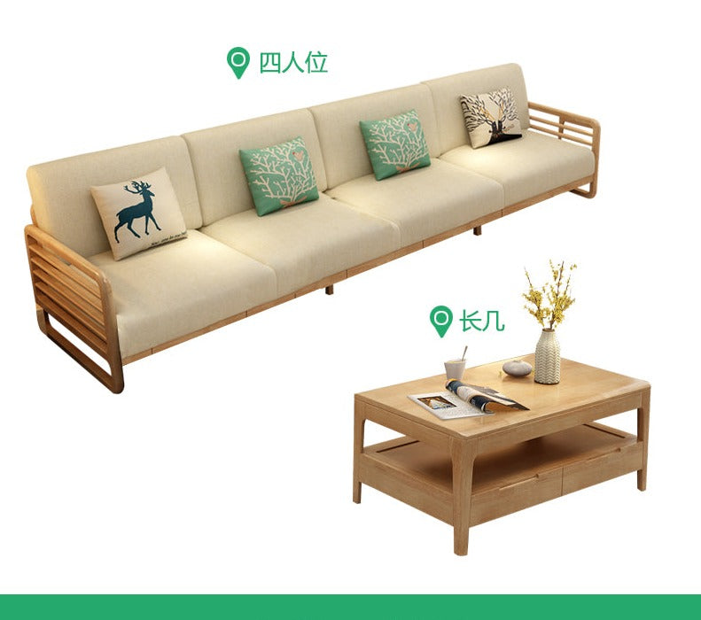 Canapé scandinave de luxe ARIA en bois massif de style nordique (couleur noyer/naturel, ensemble de 10 combinaisons)