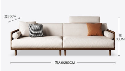 Canapé Avery en bois massif avec coussin amovible en tissu de style japonais