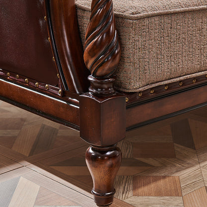 Canapé américain en bois massif BOSTON HILTON avec accoudoirs 1+2+3 et assise en cuir et tissu