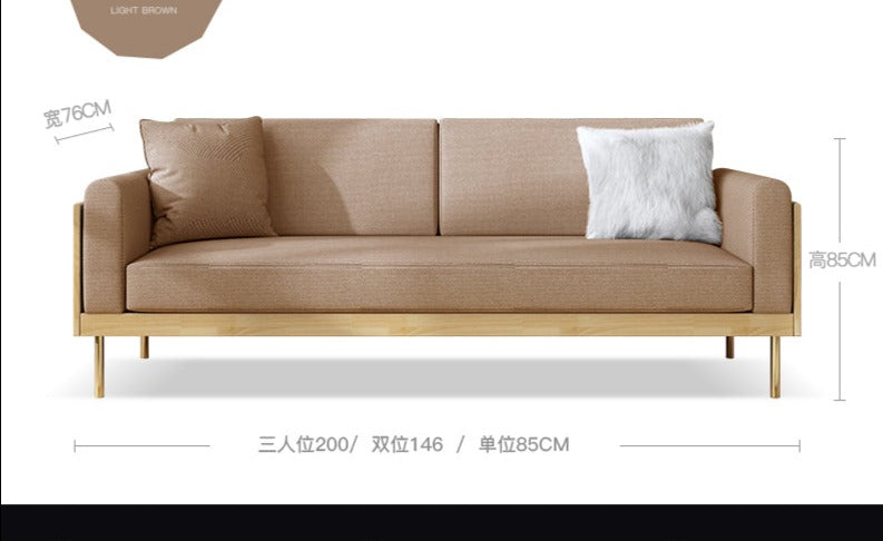 Canapé nordique simple en bois massif ELEANOR (1 à 3 places, 6 couleurs au choix)