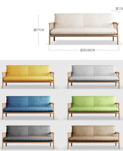 Canapé scandinave LAYLA en bois massif de style japonais (4 tailles, 7 couleurs au choix)