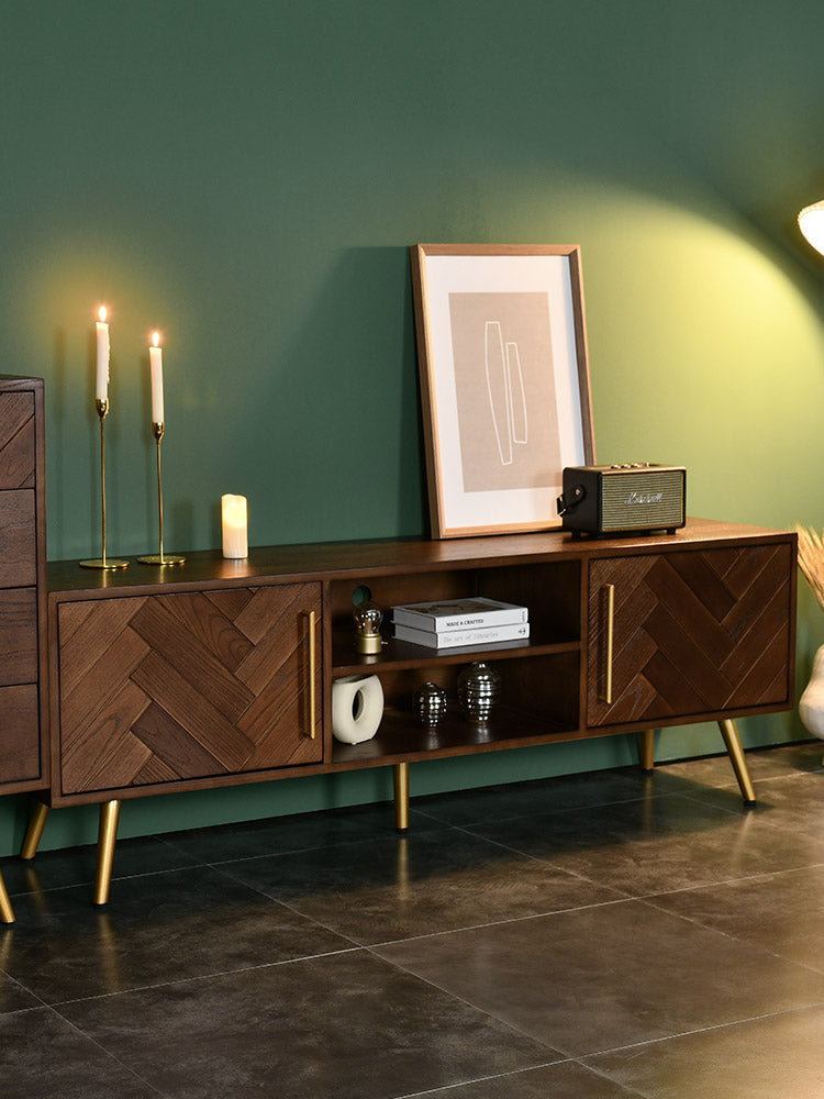 Meuble TV LILAH à chevrons en bois massif de frêne américain 